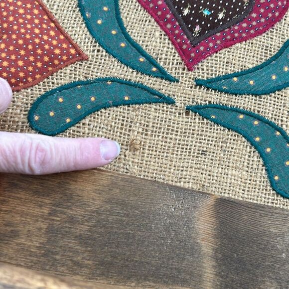 Vintage Wooden Burlap Embroidered Towel Rack with Folk Art Design Wall Decor - Picture 16 of 16